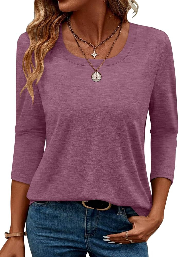 TICTICMIMI Women's 3/4 Sleeve Tops Square Neck Summer T Shirts Casual Dressy Blouse Solid Color B... | Amazon (US)