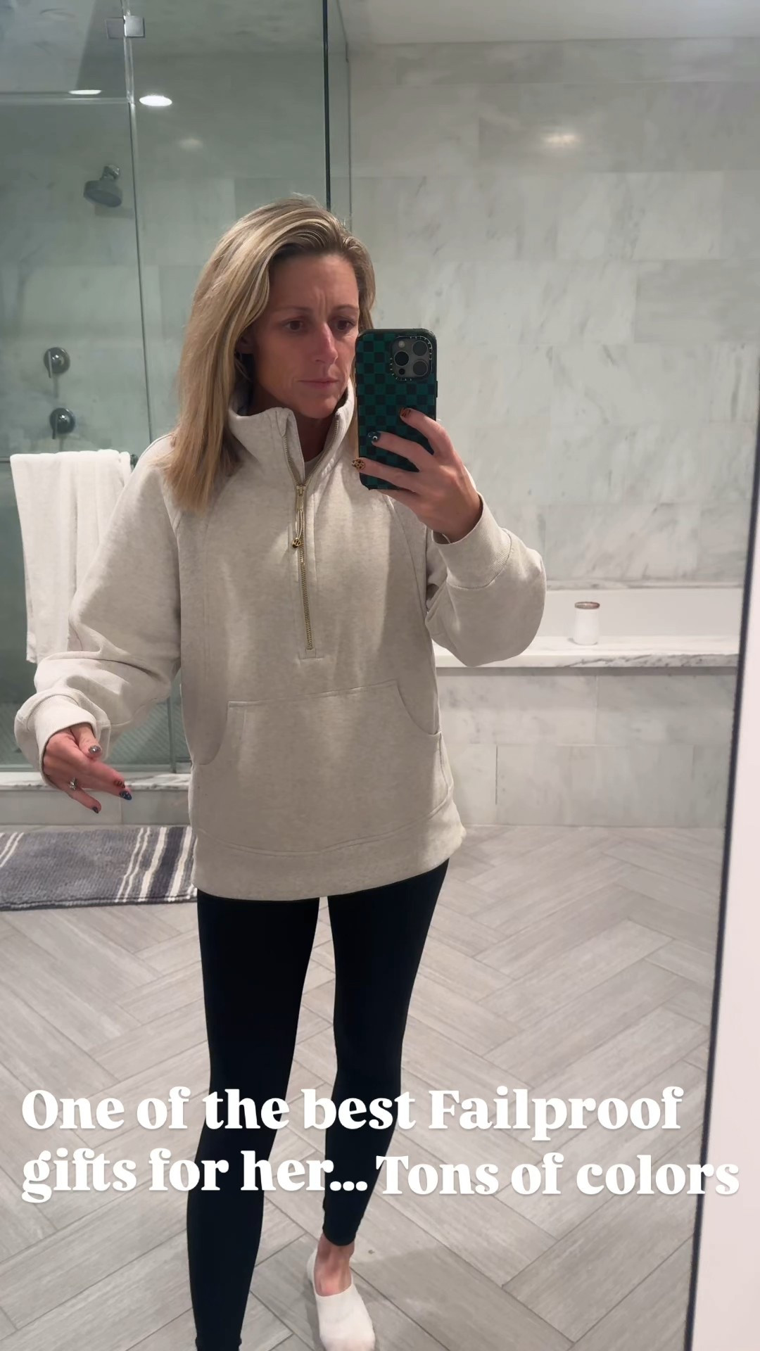 It’s the best seller every year and my absolute favorite hoodie. I love when they do the gold zipper detail during the holidays. It’s a great gift for her, your sister or sister-in-law.  Love that the sweatshirt has some coverage too for wearing with leggings.

#GiftForHer #GiftIdeaIdeas #GiftIdeasForHer #Activewear #Hoodie #Sweatshirt #FallOutfits #WeekendOutfits #LoungeOutfits 

#LTKGiftGuide #LTKOver40 #LTKActive