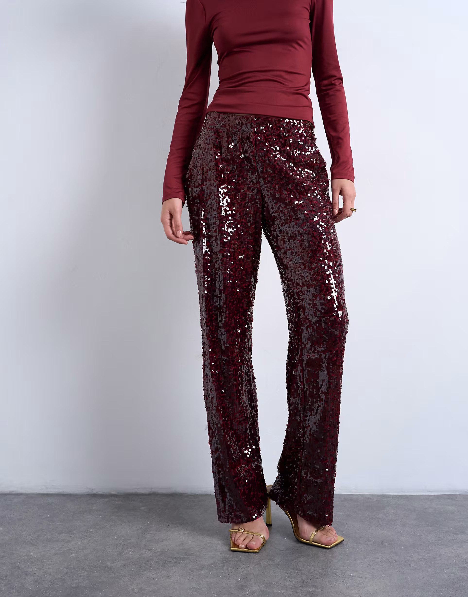 Topshop sequin tailored trouser in burgundy | ASOS (Global)