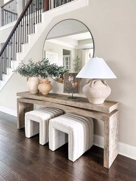 Latest Entryway decor!! Everything for this console styling idea is linked! Let me know if you have any questions. My mirror is 48” round. 4/19

#LTKstyletip #LTKfindsunder100 #LTKhome