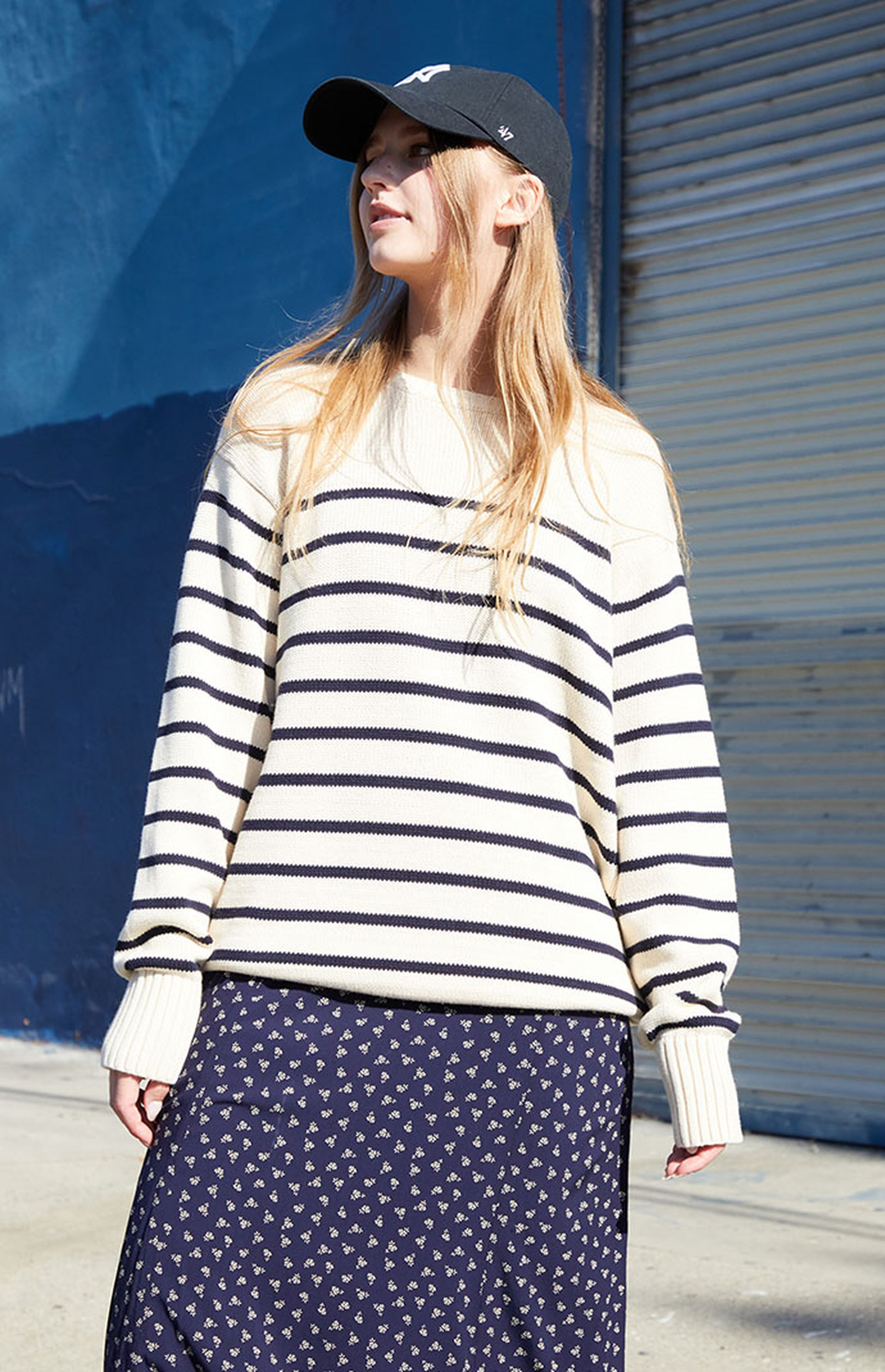John Galt White & Blue Striped Brianna Sweater | PacSun