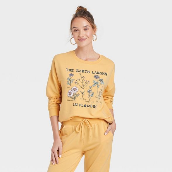 Women's Earth Laughs Graphic Sweatshirt - Yellow | Target