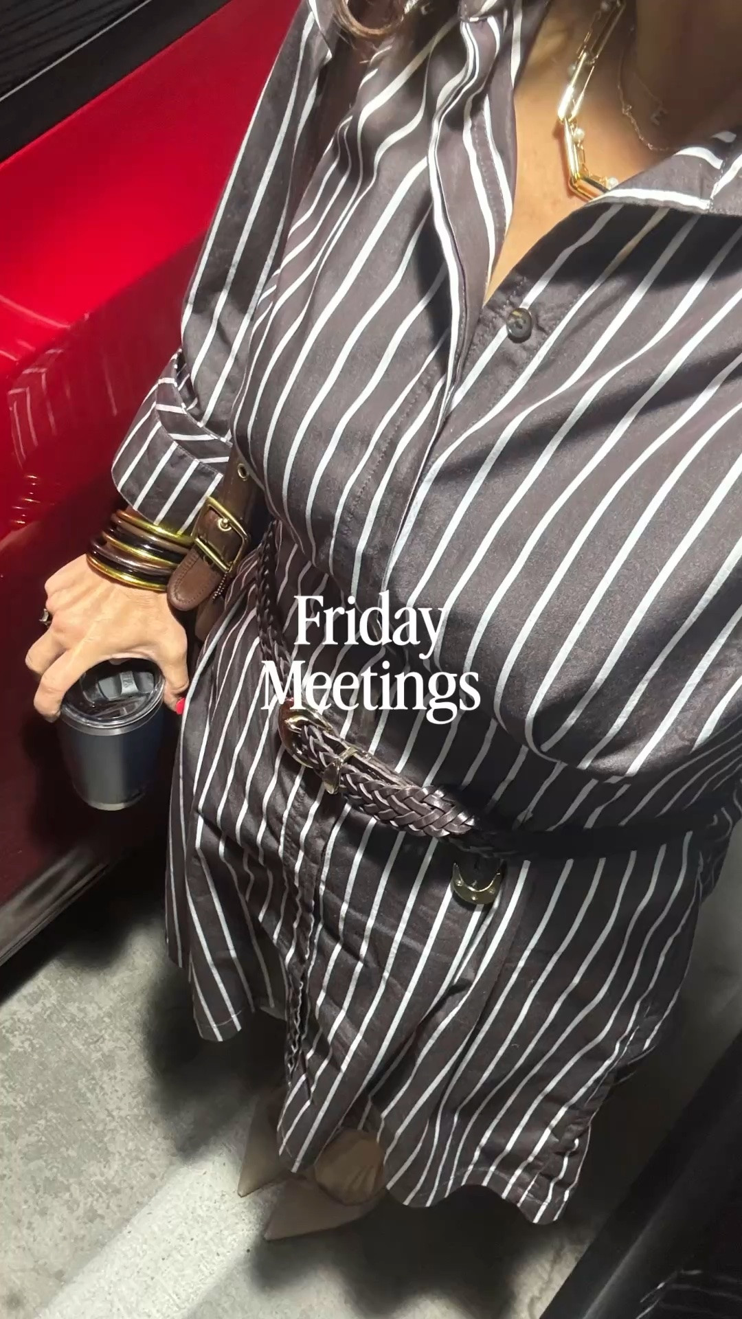 I have meetings all day today and I wanted to be comfortable but still look stylish and professional so I am wearing my recent purchase from Madewell striped dress super comfortable stretchy waist added a belt and kidney heels. I’m ready to go. 
￼

#LTKdayinmylife #LTKootd #LTKgrwm