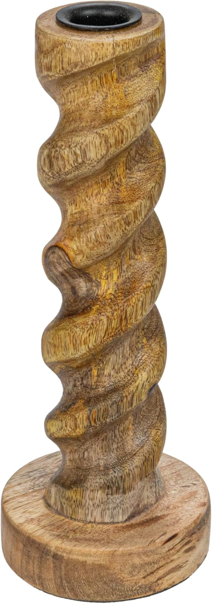 Creative Co-Op Hand-Carved Mango Wood Twisted Taper Candle Holder, Natural | Amazon (US)