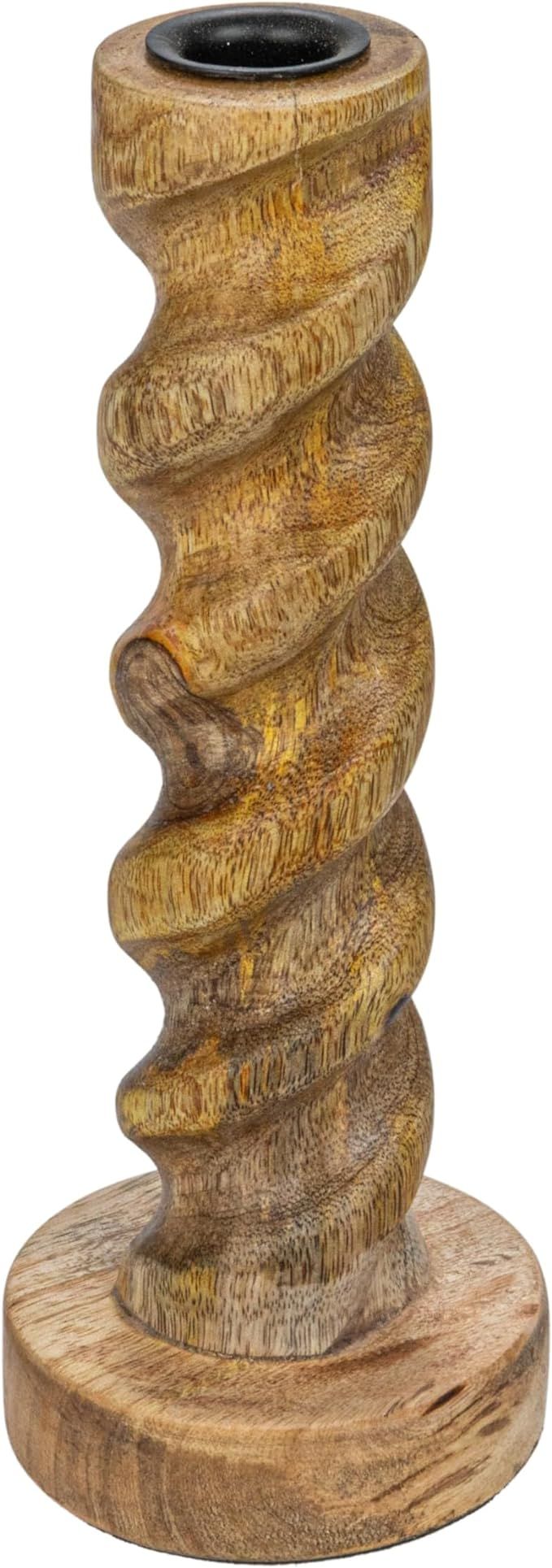 Creative Co-Op Hand-Carved Mango Wood Twisted Taper Candle Holder, Natural | Amazon (US)