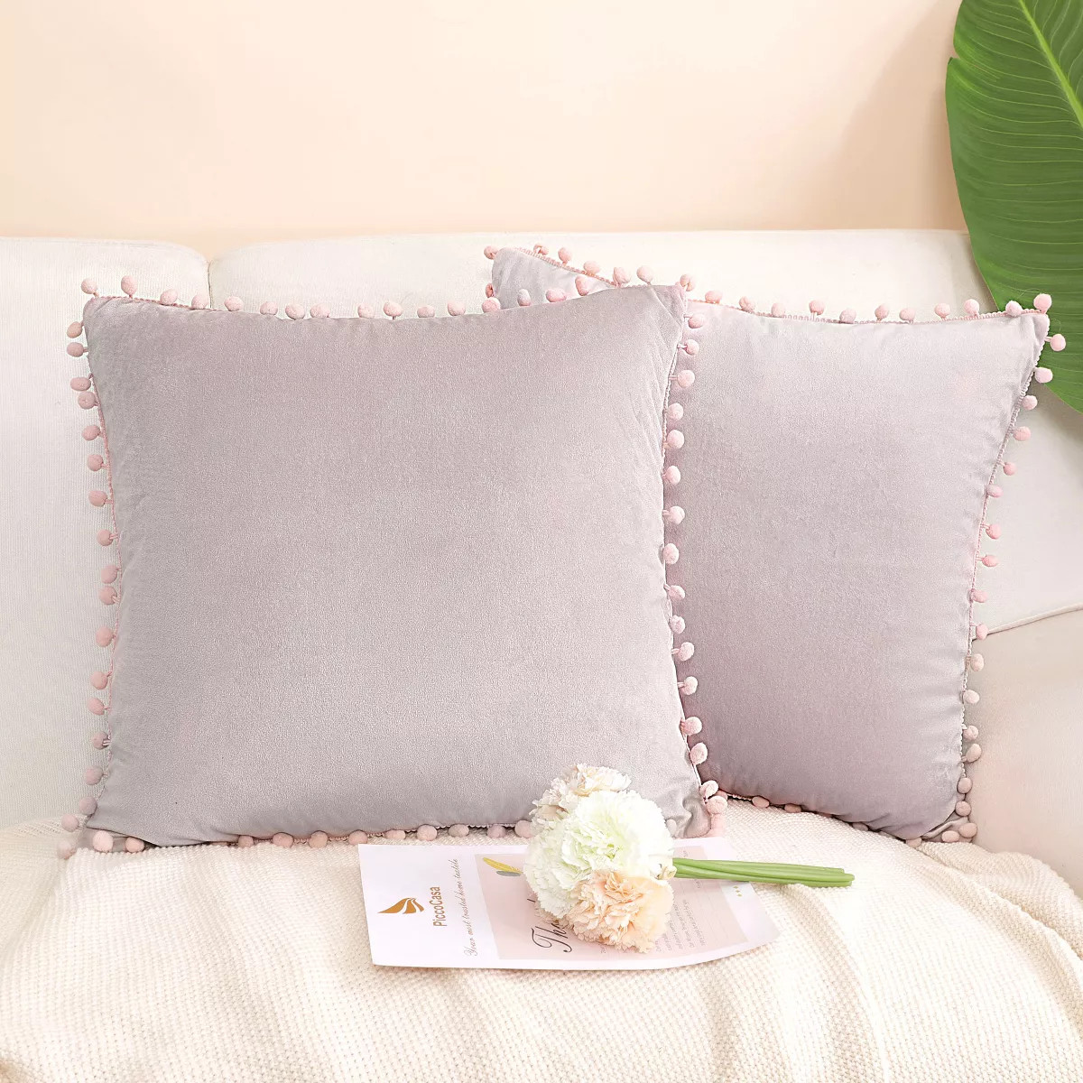 PiccoCasa Velvet Pillow Covers Pom Throw Cover Square Cushion Covers 2Pcs | Target