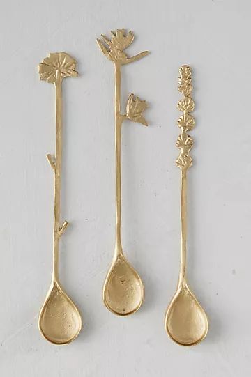 Brass Flower Stirring Spoons, Set of 4 | Anthropologie (US)