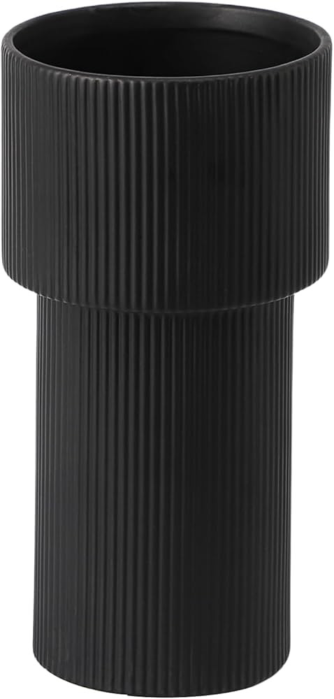 Black Ceramic Flower Vase, Large Ceramic Vase, Decorative Vase, Boho Vase, Modern Vase, Ribbed Va... | Amazon (US)