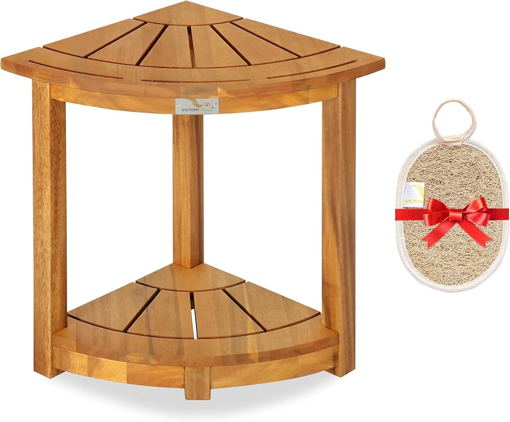 Acacia Corner Shower Stool, Waterproof Spa Foot Rest & Bath Bench with Storage Shelf & Soap Dish,... | Amazon (US)