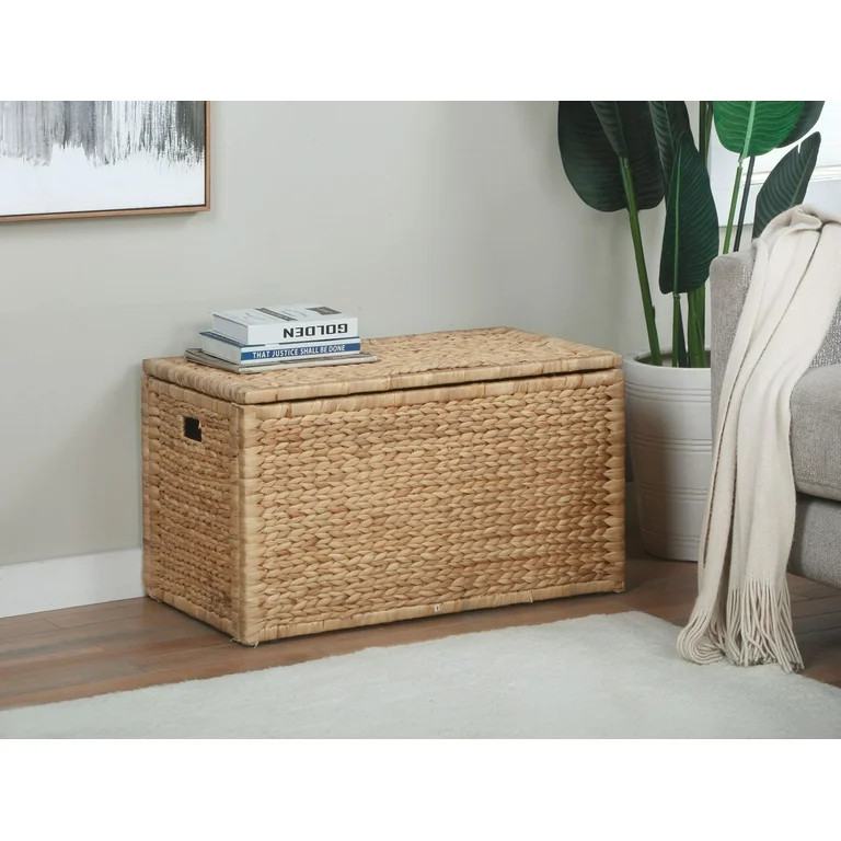 eHemco Heavy-duty Water Hyacinth Wicker Storage Trunk with Metal Frame, Natural | Walmart (US)