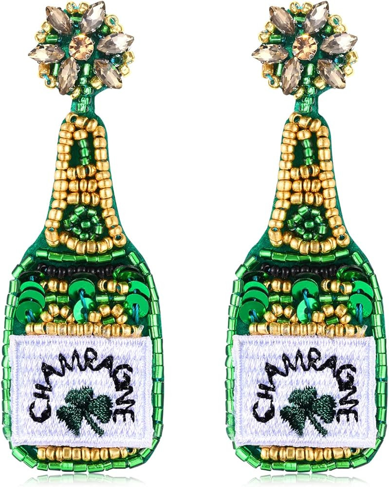 HZEYN Beaded Earrings Champagne Bottle Drop Dangle Earrings Handmade Champagne Earrings Fashion Jewe | Amazon (US)