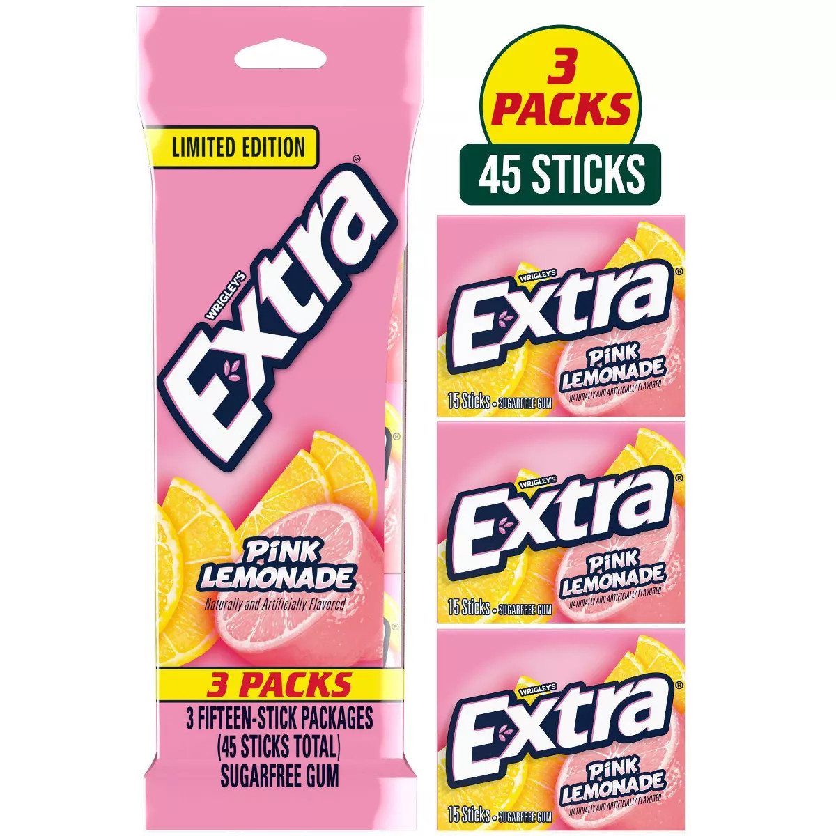 Extra Pink Lemonade Chewing Gums - 4.76oz/3pk | Target