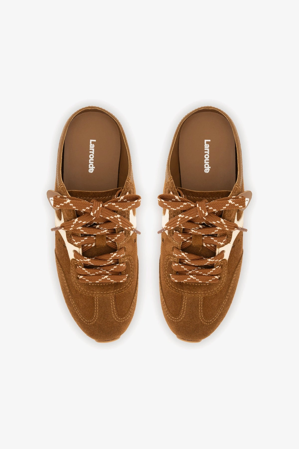 Stella Mule In Russet Suede and Ivory Leather | Larroude