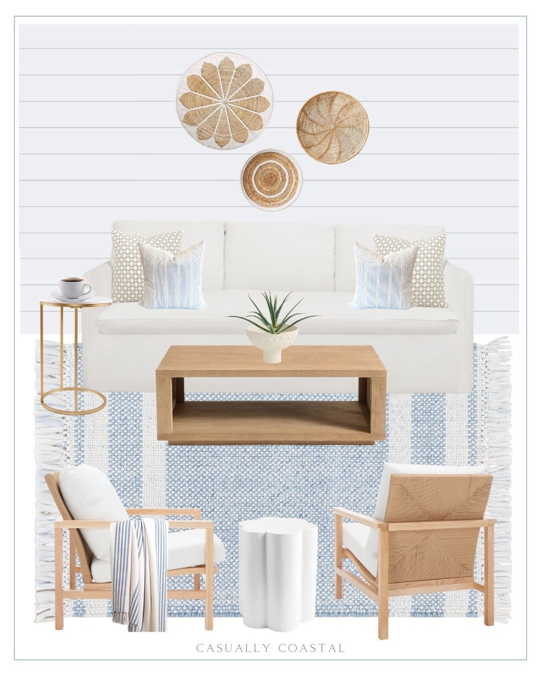 Coastal Living Room 

Coastal home, coastal sofa, coastal coffee table, coastal accent chair, coastal side table, coastal drink table, coastal pillow covers, coastal end table, coastal wall art, coastal wall decor, coastal baskets, coastal rug, living room rug, wayfair rug, blue and white rug, striped rug, slipcovered sofa, wayfair sofa, white sofa, rectangular cane coffee table, pottery barn coffee table, ceramic bowl, faux spike aloe plant, coastal wall baskets, Etsy pillow covers, French blue throw blanket, coastal throw, white side table, c shaped end snack side table, slide under couch end table

#LTKHome