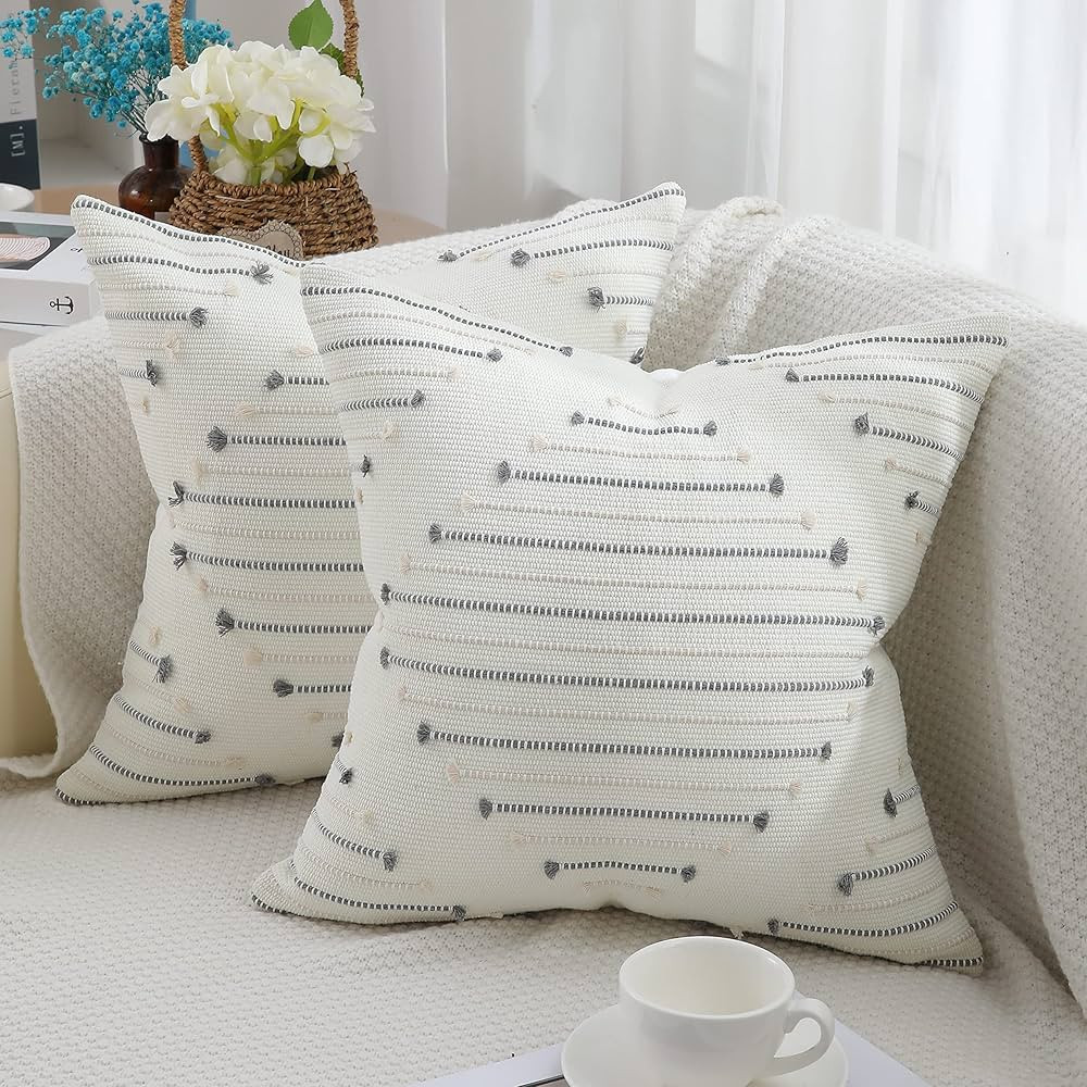 Mecatny Boho Throw Pillow Covers Beige and Grey Pillow Covers 20X20 Set of 2 Farmhouse Decorative... | Amazon (US)