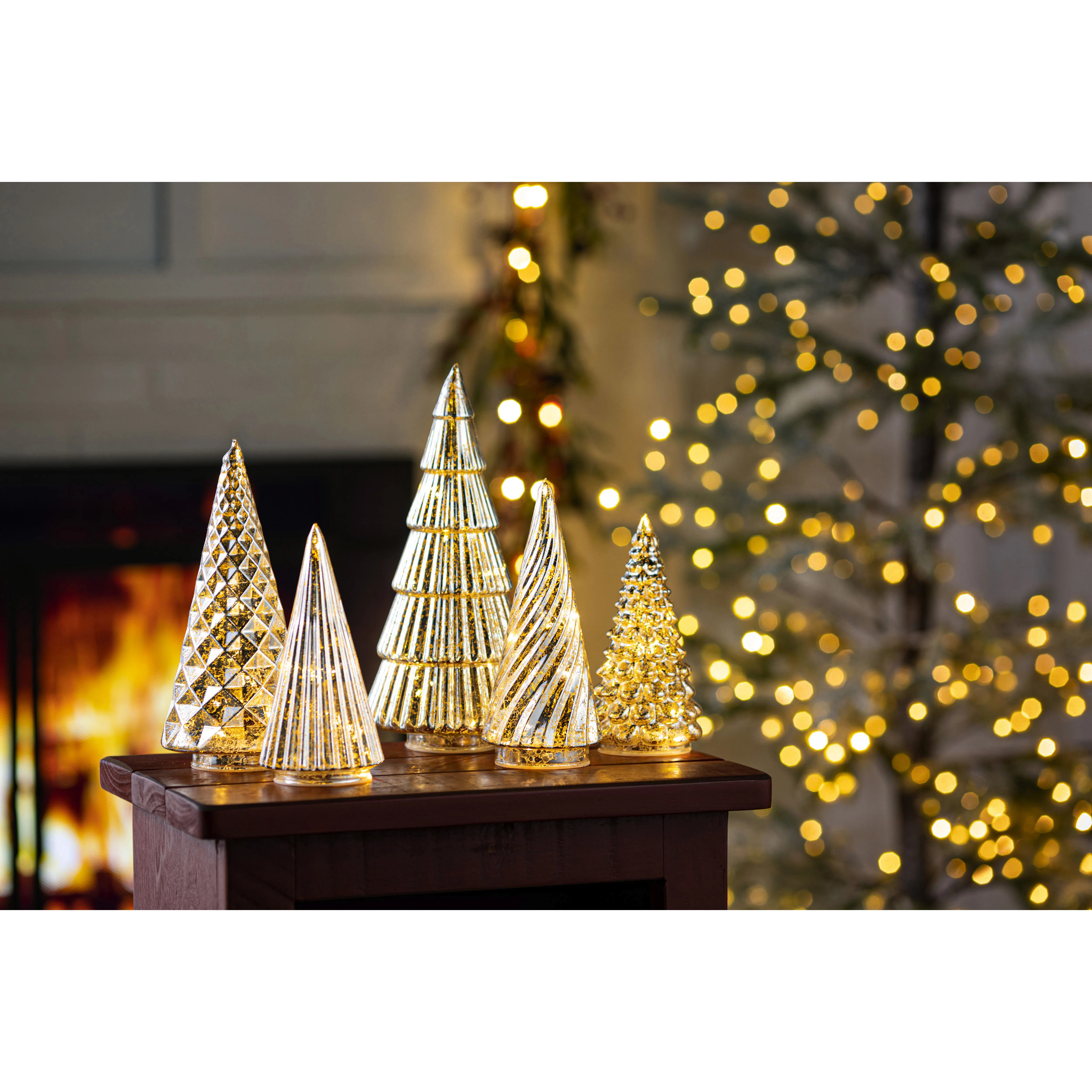 The Holiday Aisle® Battery Operated 5 Piece Metal Silver Tone LED Christmas Trees & Reviews | Wa... | Wayfair North America