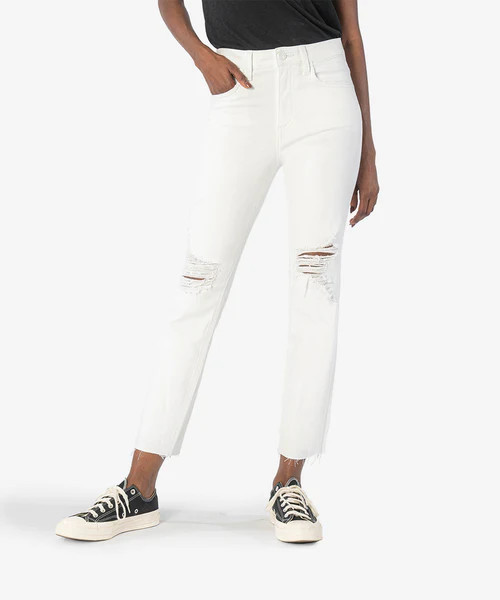 Rachael High Rise Fab Ab Mom Raw Hem (White) - Kut from the Kloth | Kut From Kloth