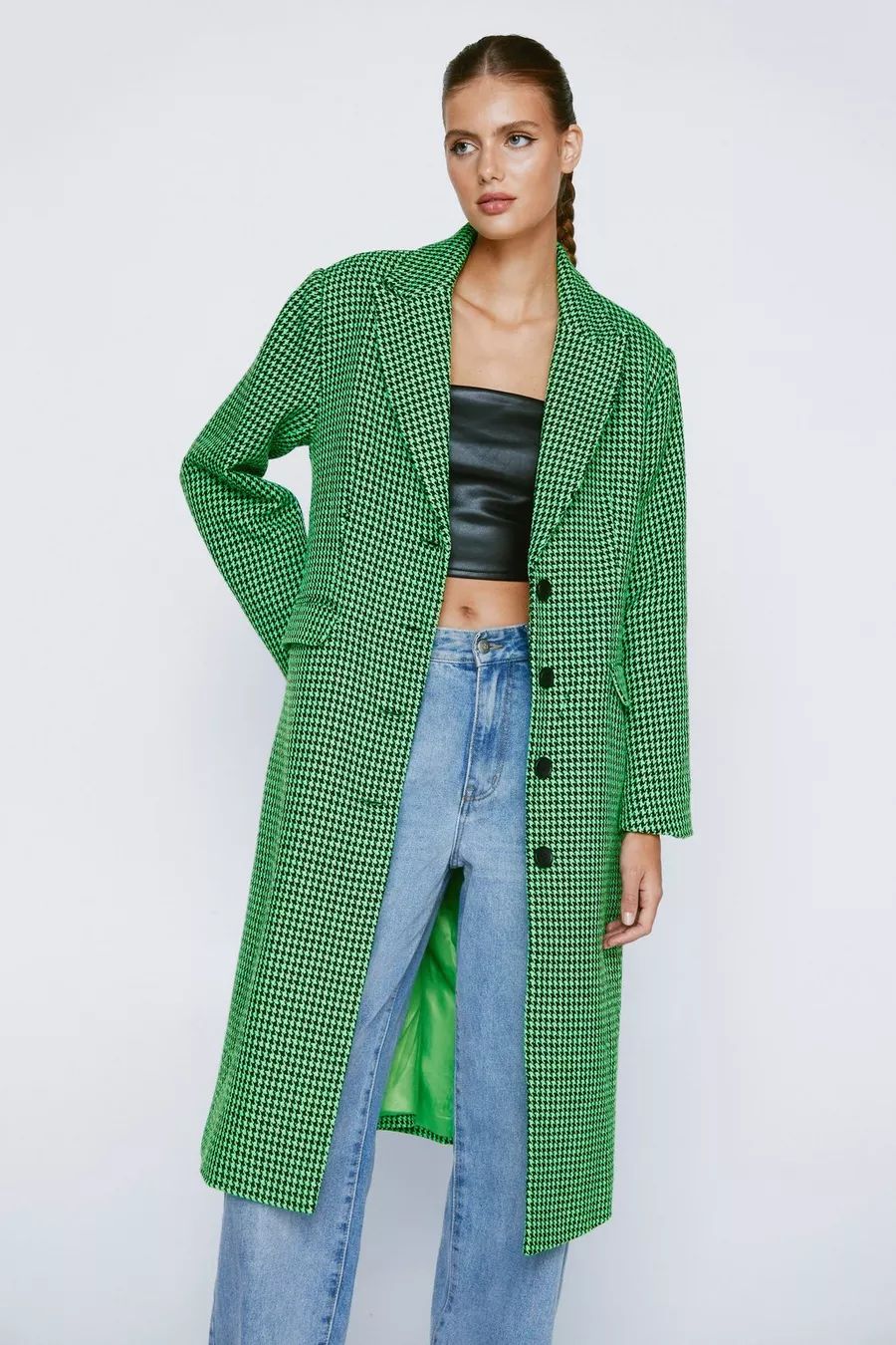 Neon Check Print Longline Coat | Nasty Gal (US)