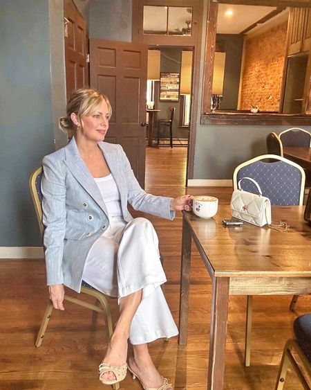 Coffee with a side of style, thanks to this chic Veronica Beard Dickey blazer. I’m wearing the blazer with this seasons favorite white wide leg cropped jeans from Gap and lady-like sandals from Larroudé. Many of these pieces are highlighted in the Nordstrom6 May drop! I’m wearing a 4 in the blazer TTS, a 27 regular in the jeans TTS. 

#LTKStyleTip #LTKOver40 #LTKShoeCrush