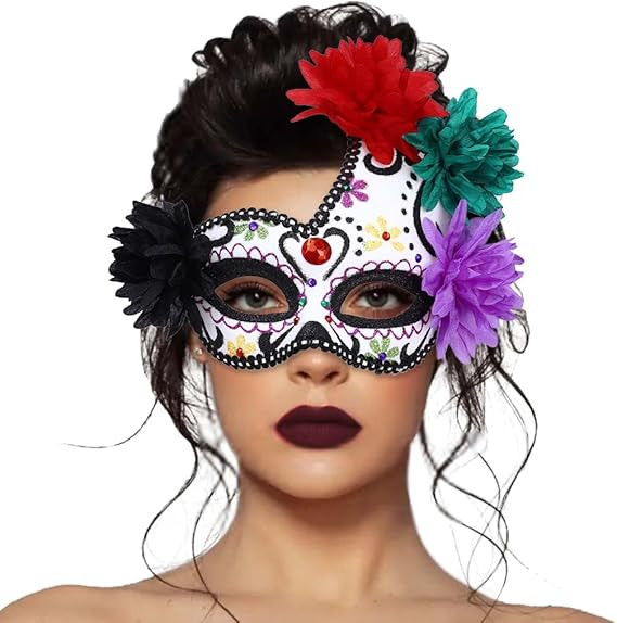 Nicute Masquerade Mask Mexican Day of the Dead Mask for Women Men Sugar Skull Flower Eyemask Fanc... | Amazon (US)