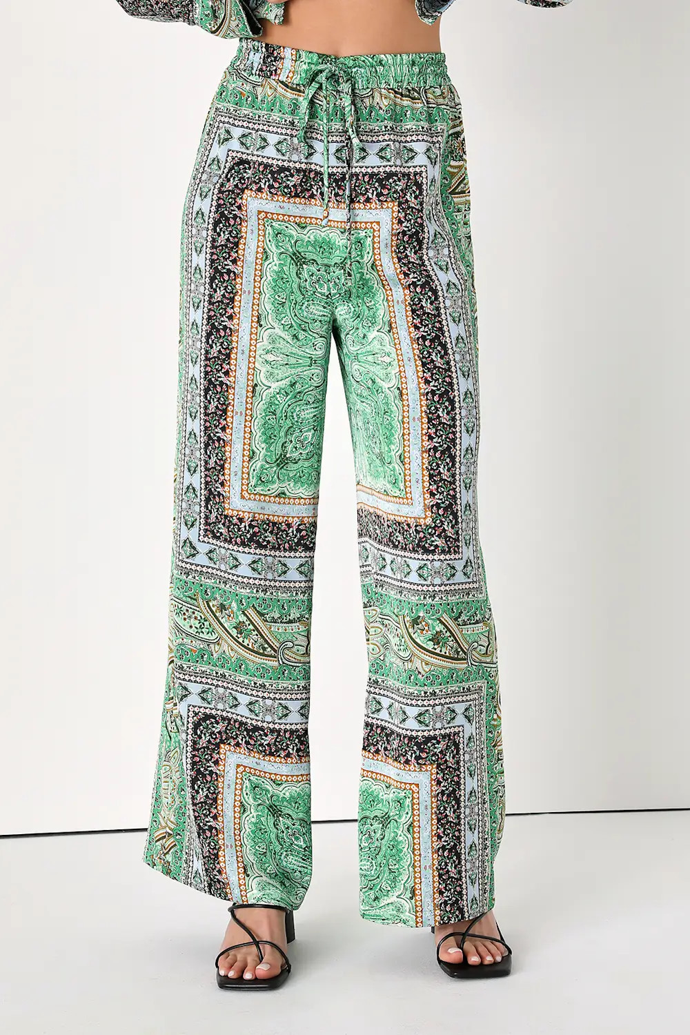 Gallivant About Town Green Print Satin Wide-Leg Pants | Lulus (US)