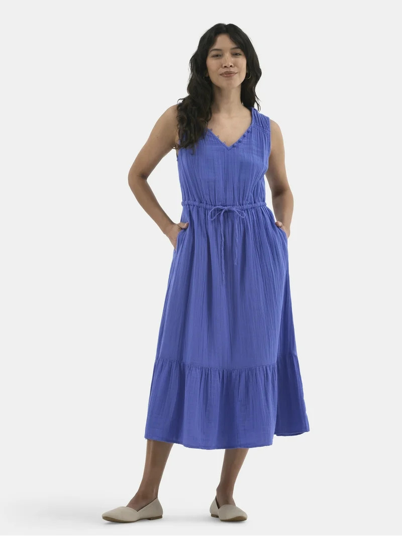 Time and Tru Women's Double Cloth Sleeveless Midi Dress, Sizes XS-XXXL | Walmart (US)