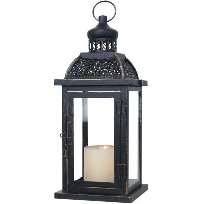 Large Candle Lanterns Decorative Indoor, 14.4" Outdoor Lantern With Clear Glass, Vintage Metal Candle Holders In Black | Wayfair North America