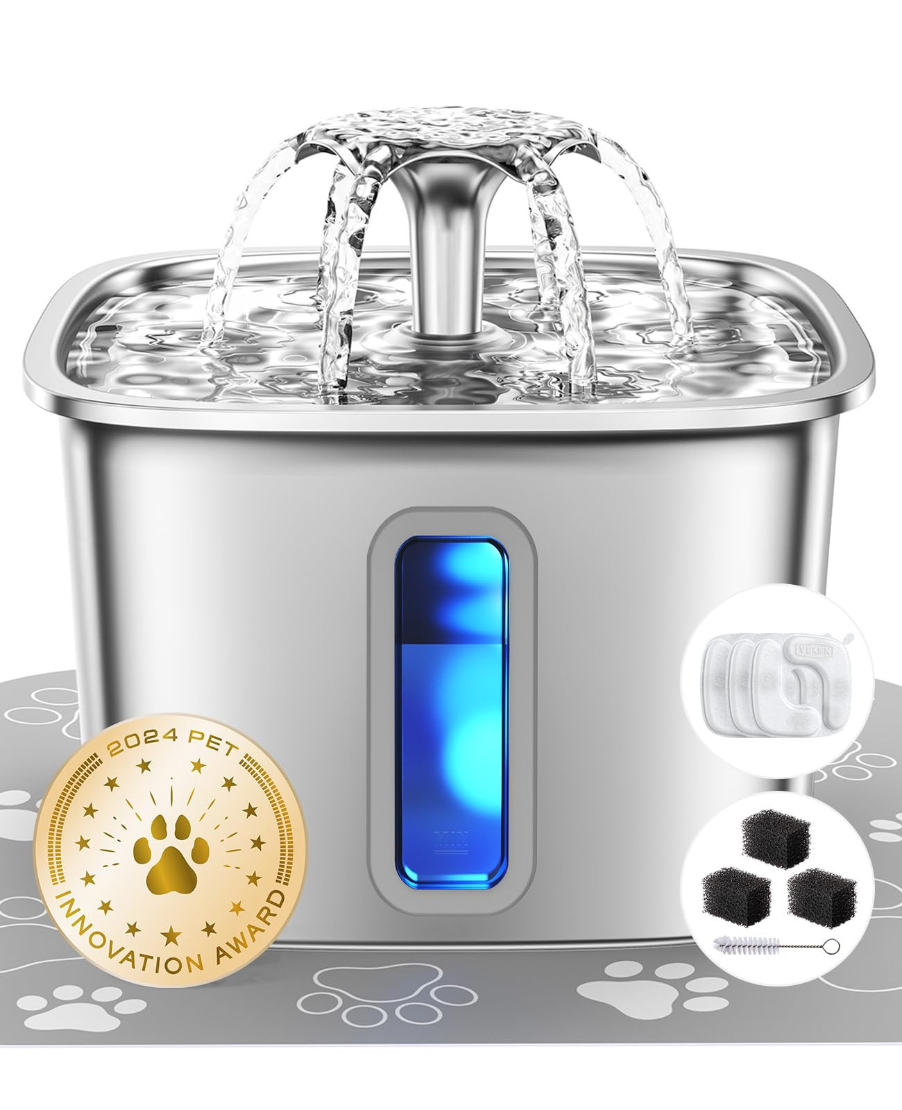Veken Innovation Award Winner Stainless Steel Cat Water Fountain, 108oz/3.2L Automatic Pet Founta... | Amazon (US)