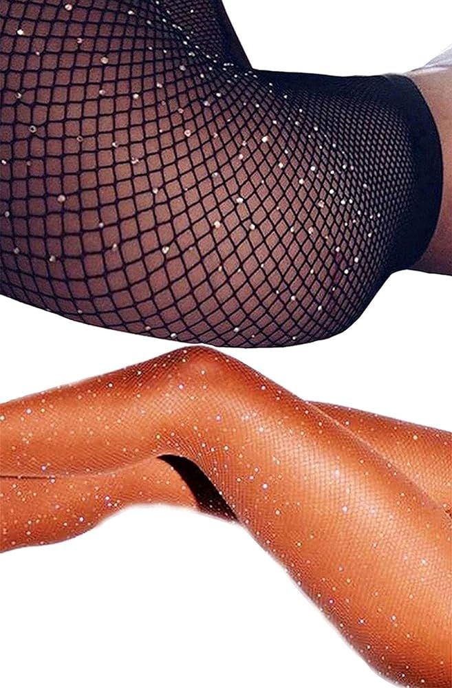 DancMolly Sparkle Rhinestone Fishnet Stockings Crystal High Waist Mesh Hollow Out Pantyhose for W... | Amazon (US)