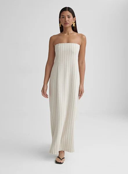 Cream Stripe Bandeau Linen Dress- Victoria | 4th & Reckless
