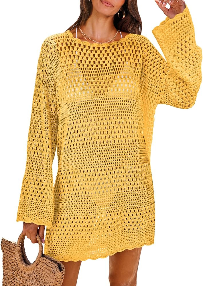 ANRABESS Women Swimsuit Crochet Swim Cover Up 2025 Summer Bathing Suit Swimwear Mesh Knit Beach D... | Amazon (US)