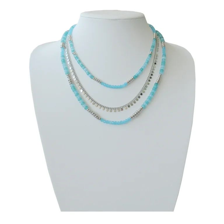 Time and Tru Women's Turquoise Sky Multi Layer Beaded Necklace | Walmart (US)
