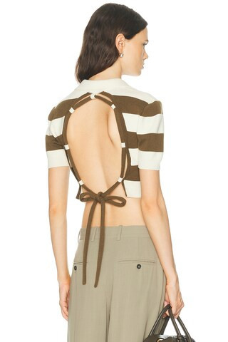 Monse Rope Laced Half Placket Knit Top in White,Brown | FWRD 