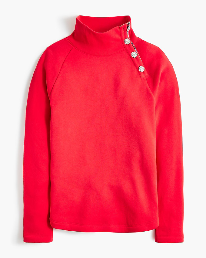 Tartan wide jeweled button-neck pullover sweatshirt | J.Crew Factory