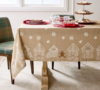Gingerbread Village Embroidered Oilcloth | Pottery Barn (US)