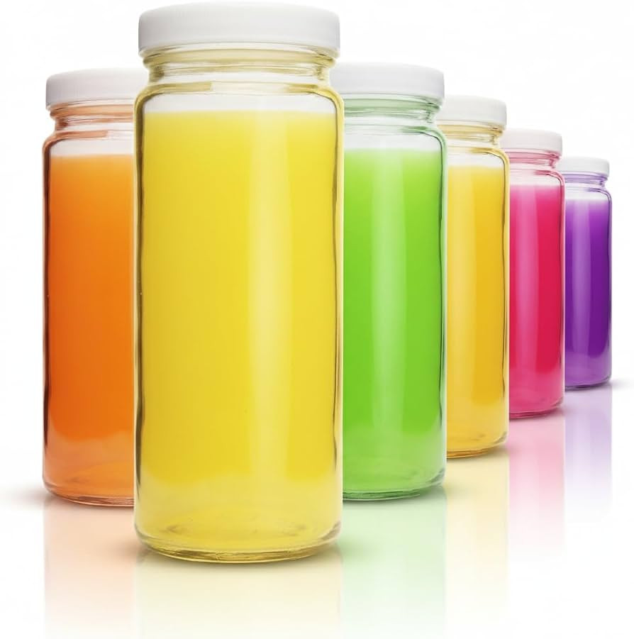 16oz Glass Juice Bottles with Lids - 6 Pack Wide Mouth Glass Water Bottles for Juices, Smoothies,... | Amazon (US)