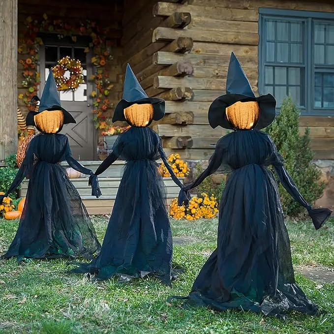NEROSUN Halloween Decorations, 5 FT Set of 3 Light Up Witches Holding Hands Witches with Stakes, ... | Amazon (US)