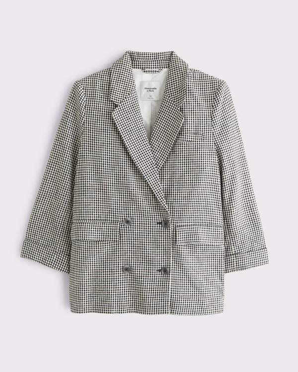 Double-Breasted Linen-Blend Slouchy Blazer | Abercrombie & Fitch (US)