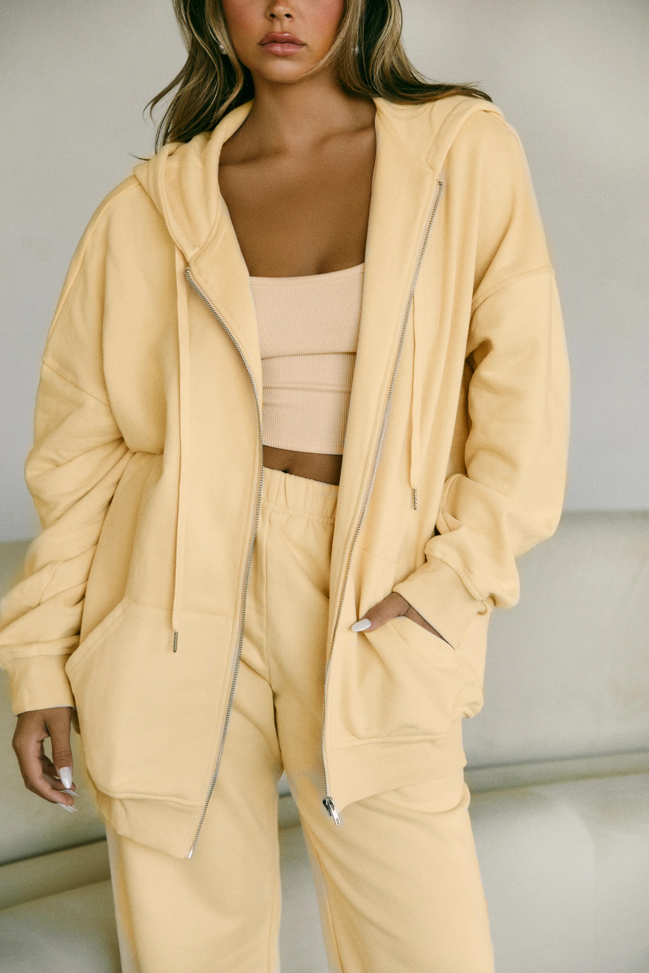 Miss Lola  Cozy Mornings Butter Oversized Zip Up Hoodie – MISS LOLA