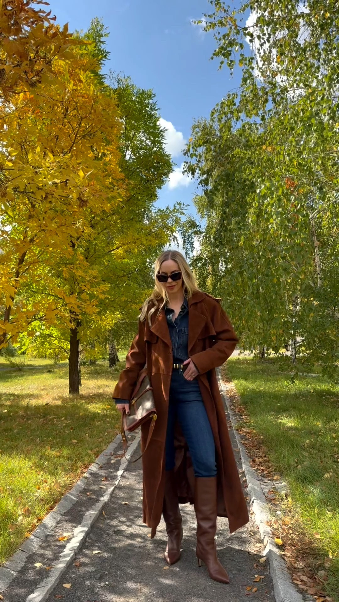Suede trench coat fall outfit, dark wash denim, all denim outfit with tall boots, vintage Louis Vuitton bag

#LTKSeasonal #LTKOver40