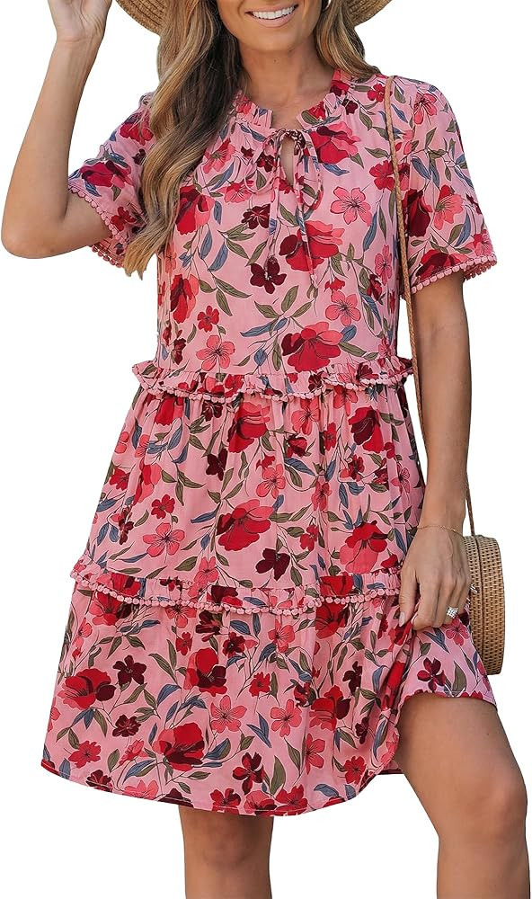 GRAPENT Floral Dresses for Women Summer Casual Boho Babydoll Tiered Ruffle Lace Trim Beach Vacati... | Amazon (US)