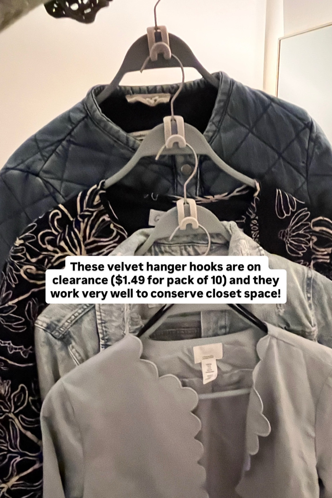 Affordable hanger hooks - clever hack for creating more space in a small closet by stacking your hangers together. These hooks have really good grip, and I also find that it helps to organize garments according to their color.  

#LTKSaleAlert #LTKWorkwear #LTKHome