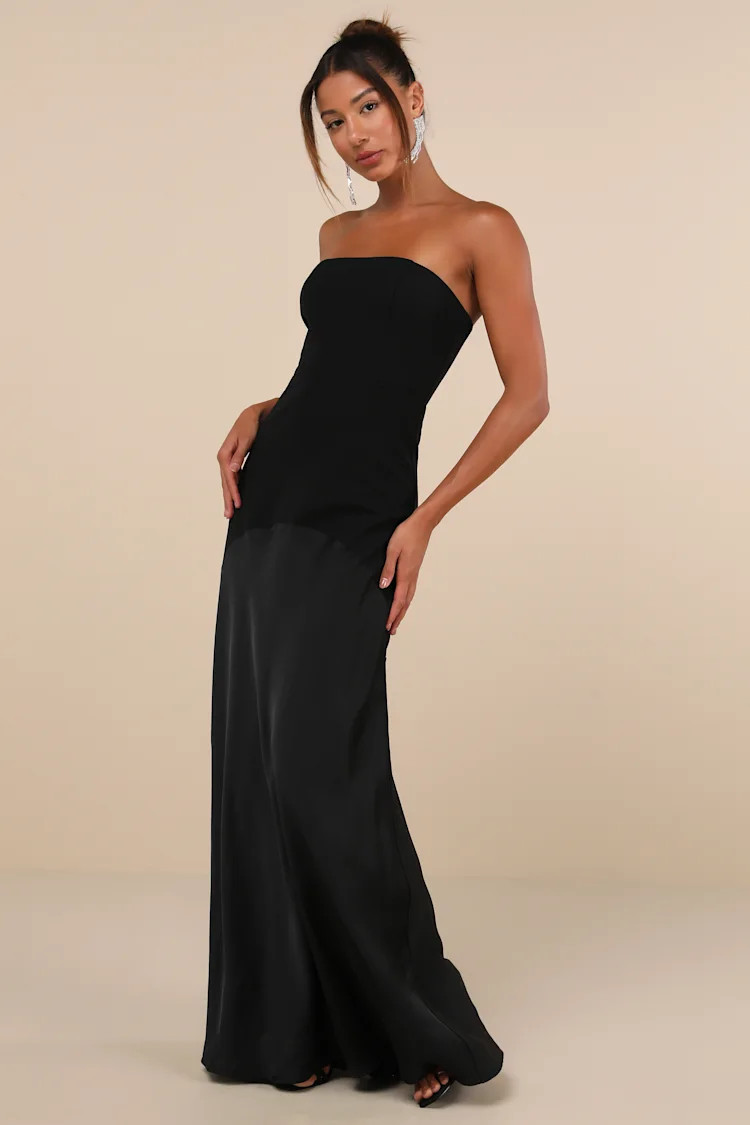 Compelling Style Black Strapless A-Line Maxi Dress | Lulus