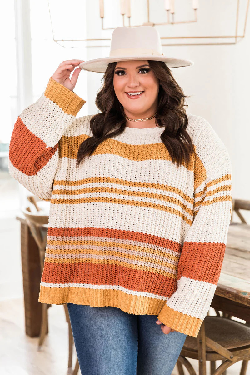 Hypnotize Your Love Mustard Chenille Striped Sweater | The Pink Lily Boutique
