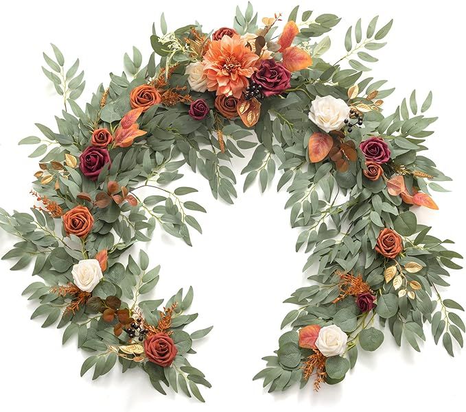 Ling's Moment Eucalyptus Garland with Flowers 6FT，Table Runner with Flowers Handcrafted Wedding... | Amazon (US)