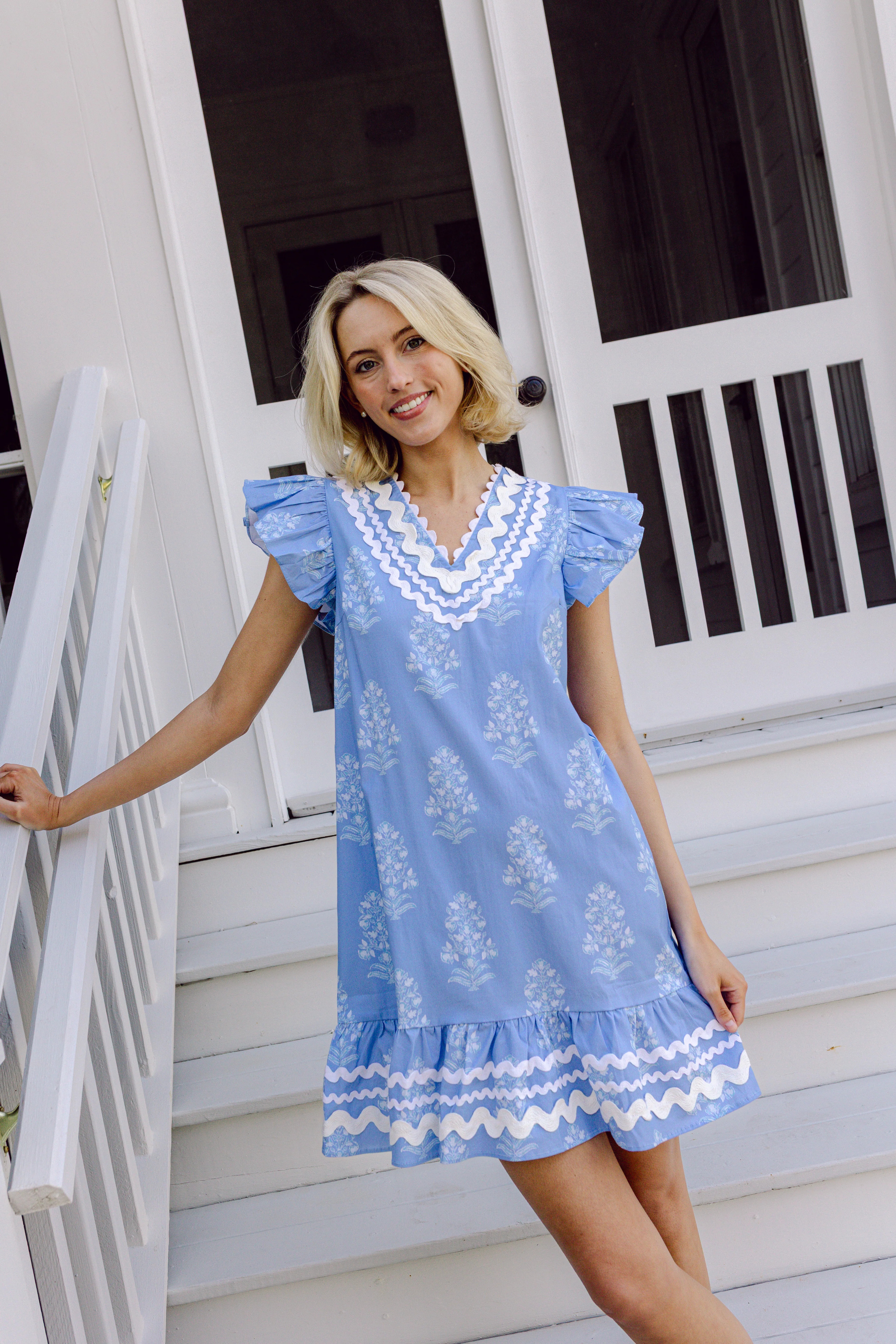 Blue Floral Ruffle Hem Mini Dress | Sail to Sable