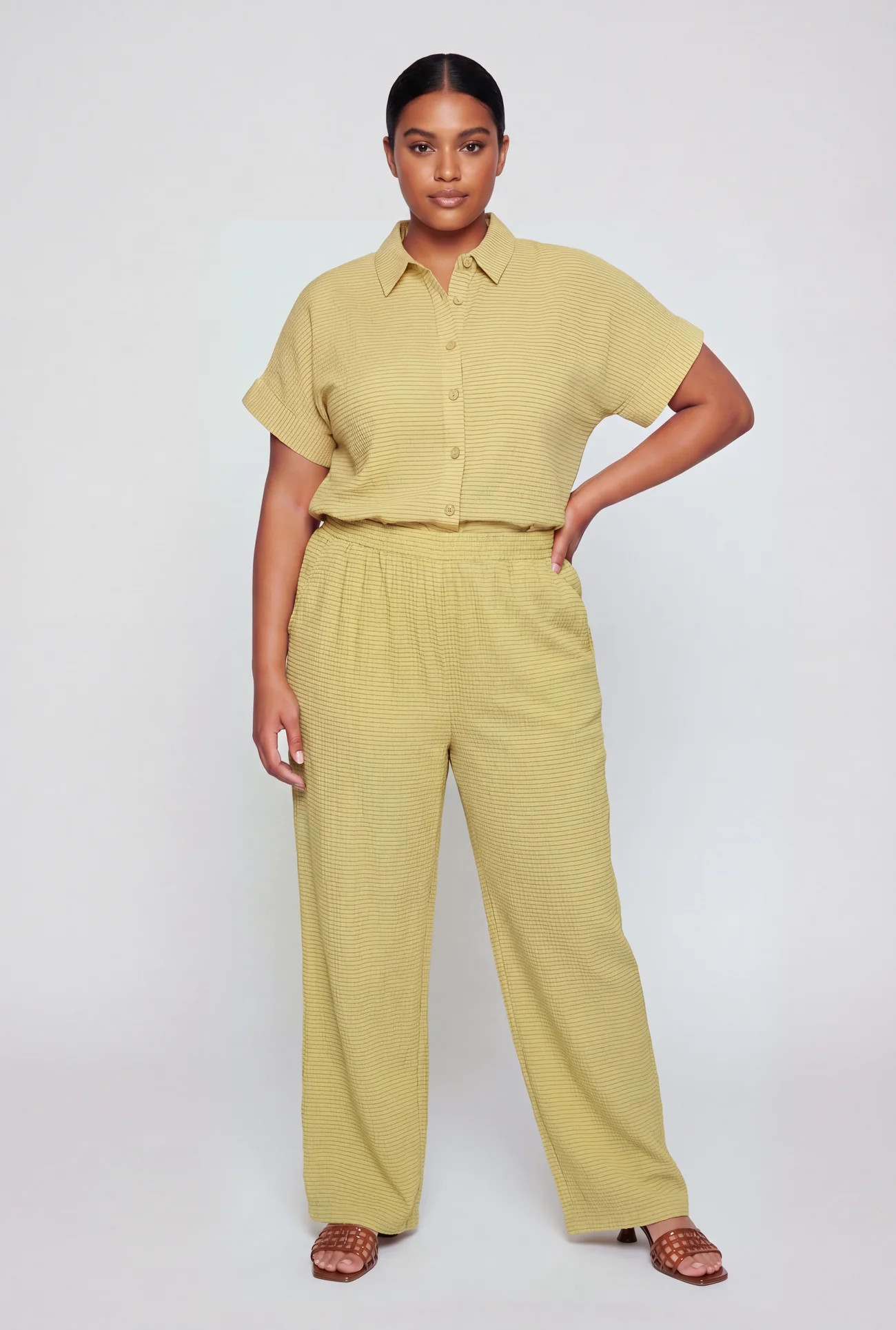 Plus Size Seersucker Short Sleeve Shirt | Rainbow Shops