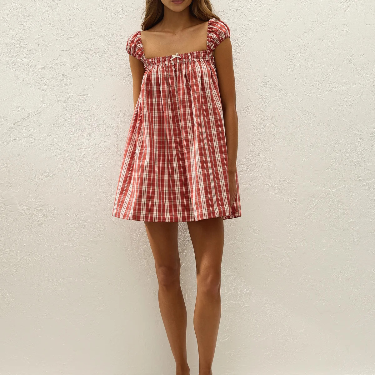 Belinha Mini Dress Ines Check Terra Rosso | Faithfull (AU)