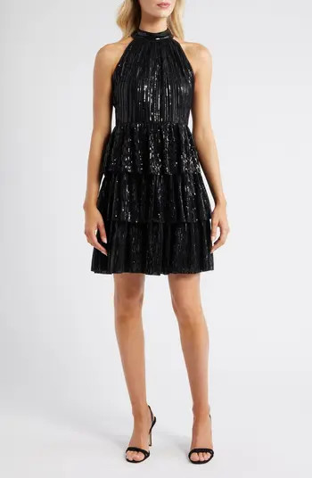 Eliza J Sequin Tiered Halter Party Dress | Nordstrom | Nordstrom