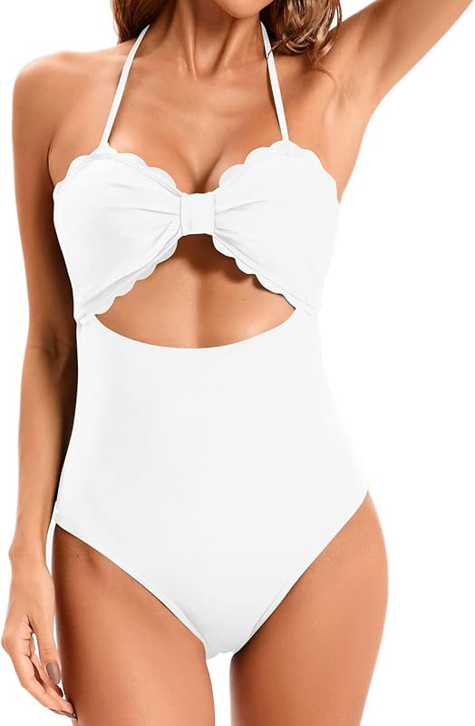 Tempt Me Women Cutout One Piece Swimsuit Halter Sexy Scalloped Bathing Suit | Amazon (US)